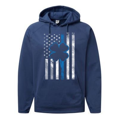 Thin Blue Line Le Cop Police Irish Us Flag St Patricks Day Gift Performance Fleece Hoodie