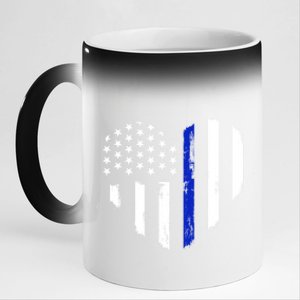 Thin Blue Line Heart Flag Police Officer Support Gift 11oz Black Color Changing Mug