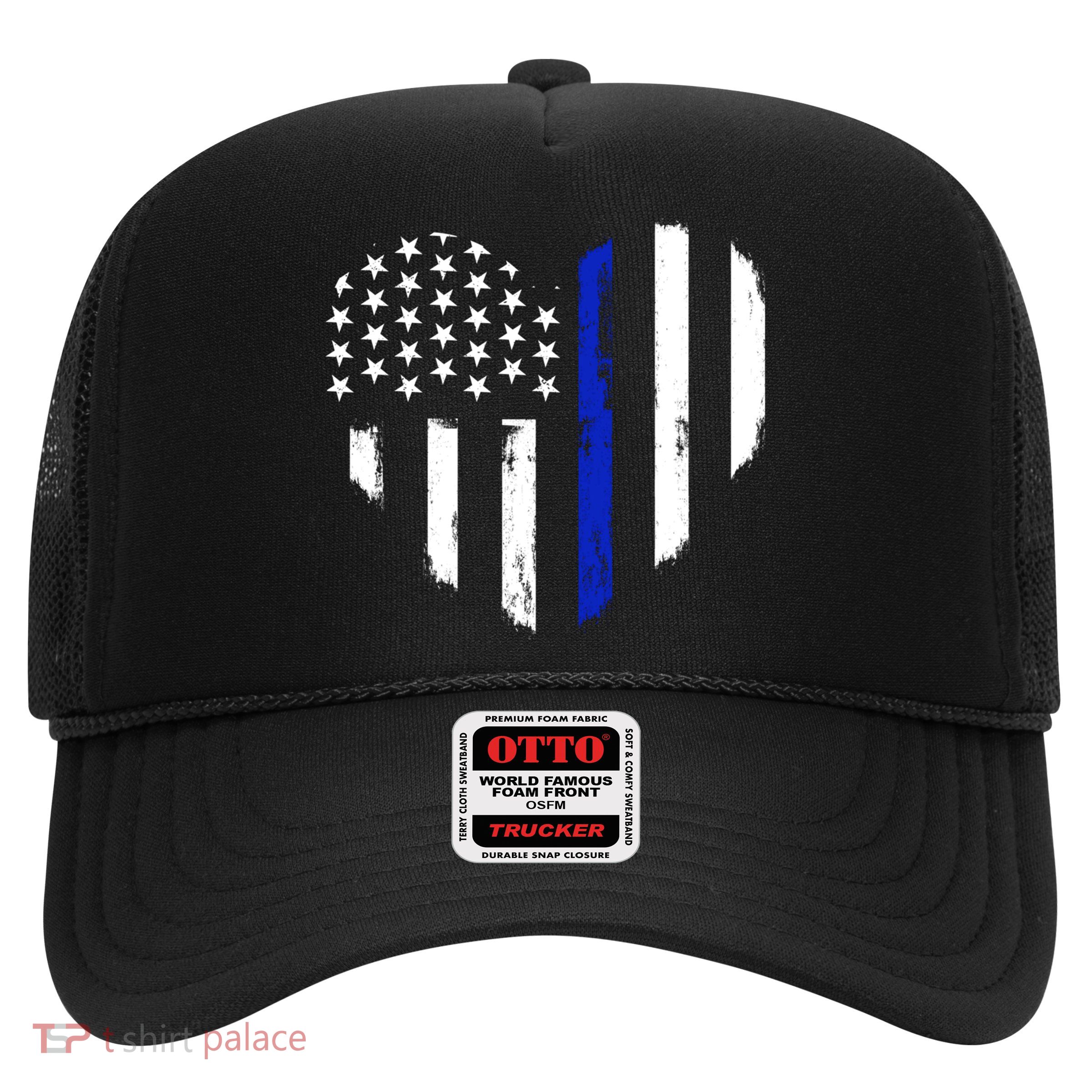 Thin Blue Line Heart Flag Police Officer Support Gift Trucker Hat