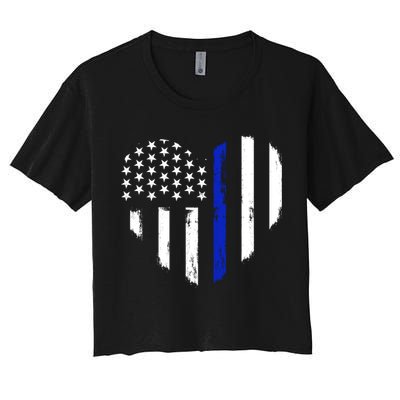 Thin Blue Line Heart Flag Police Officer Support Gift Crop Top