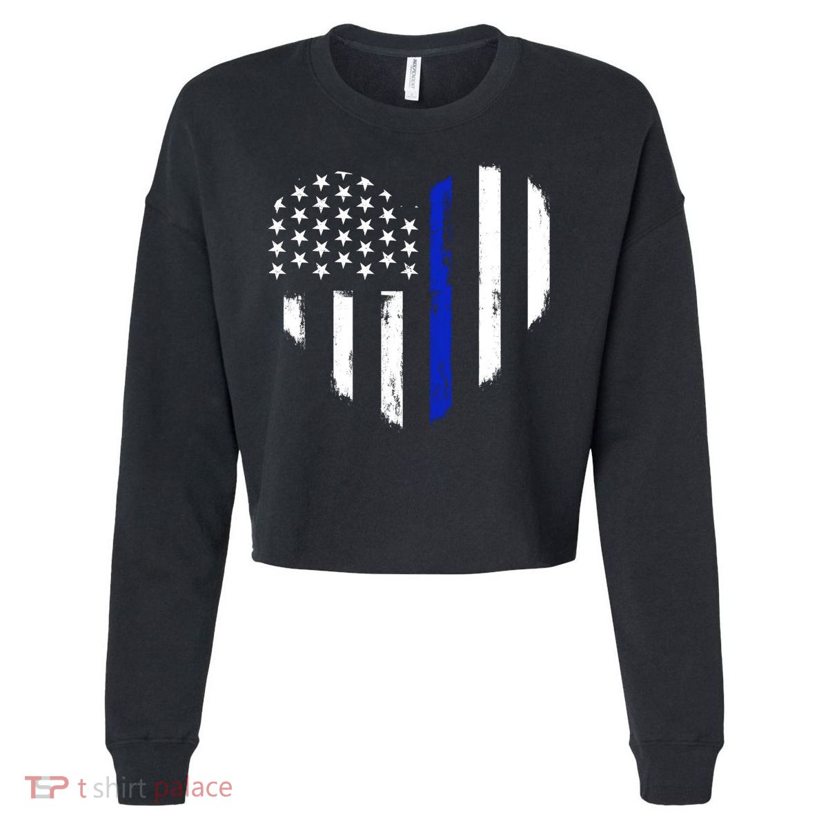 Thin Blue Line Heart Flag Police Officer Support Gift Cropped Pullover Crew