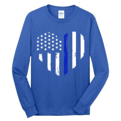 Thin Blue Line Heart Flag Police Officer Support Gift Tall Long Sleeve T-Shirt