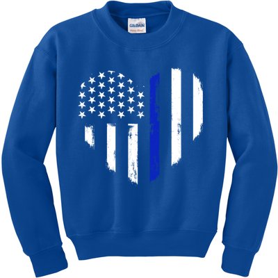 Thin Blue Line Heart Flag Police Officer Support Gift Kids Sweatshirt