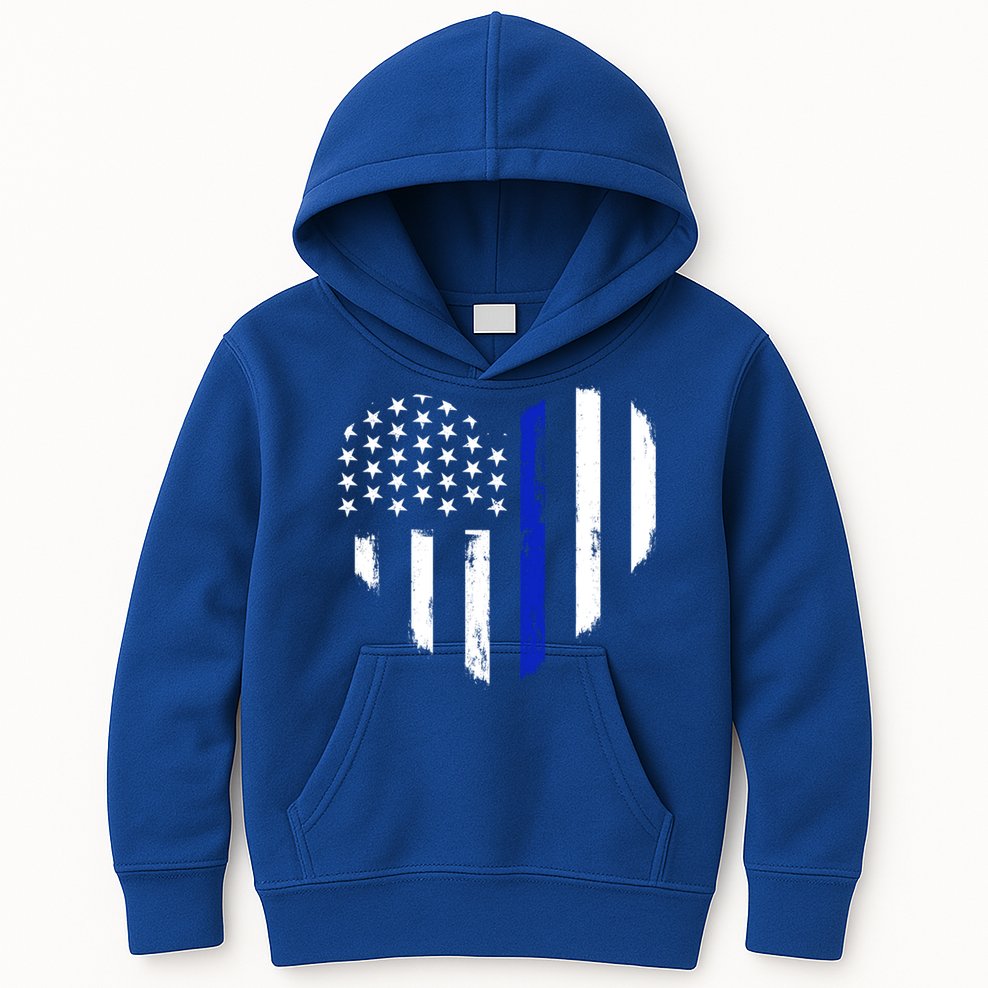 Thin Blue Line Heart Flag Police Officer Support Gift Kids Hoodie