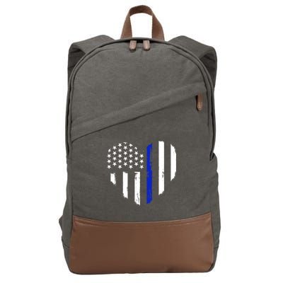 Thin Blue Line Heart Flag Police Officer Support Gift Cotton Canvas Backpack