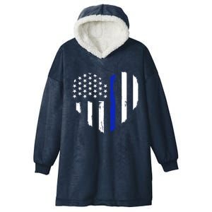 Thin Blue Line Heart Flag Police Officer Support Gift Hooded Wearable Blanket