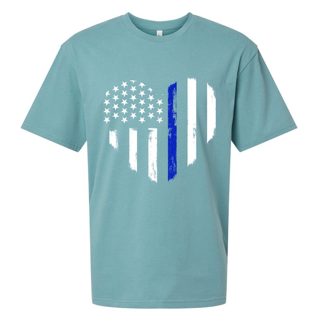 Thin Blue Line Heart Flag Police Officer Support Gift Sueded Cloud Jersey T-Shirt
