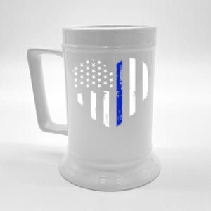 Thin Blue Line Heart Flag Police Officer Support Gift Beer Stein