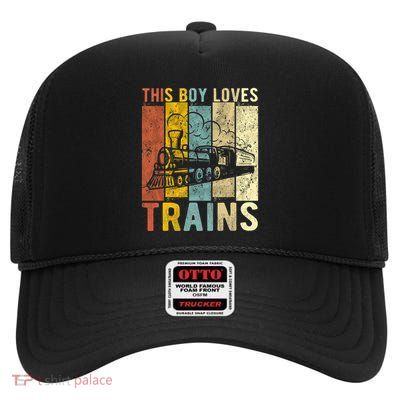 This Boy Loves Trains Gift Train High Crown Mesh Back Trucker Hat