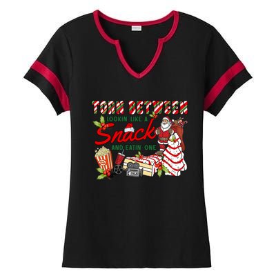 Torn Between Looking Like A Snack And Eating One Santa Xmas Gift Ladies Halftime Notch Neck Tee