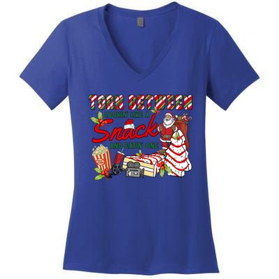 Torn Between Looking Like A Snack And Eating One Santa Xmas Gift Women's V-Neck T-Shirt