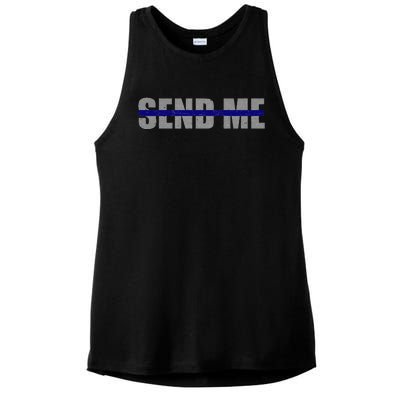 Thin Blue Line Police Support Send Me Ladies PosiCharge Tri-Blend Wicking Tank