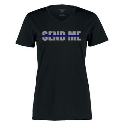 Thin Blue Line Police Support Send Me Women's Momentum V-Neck T-Shirt