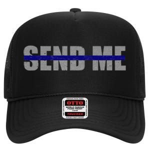 Thin Blue Line Police Support Send Me High Crown Mesh Back Trucker Hat