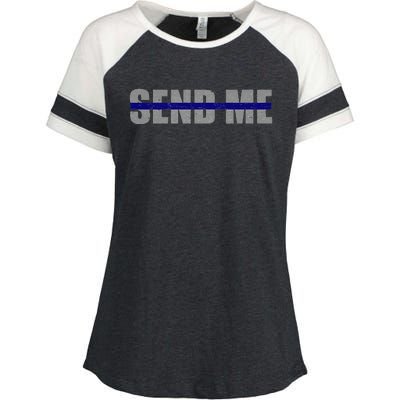 Thin Blue Line Police Support Send Me Enza Ladies Jersey Colorblock Tee