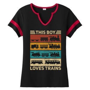 This Boy Loves Trains Lover Wagon Train Ladies Halftime Notch Neck Tee