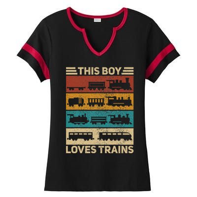 This Boy Loves Trains Lover Wagon Train Ladies Halftime Notch Neck Tee