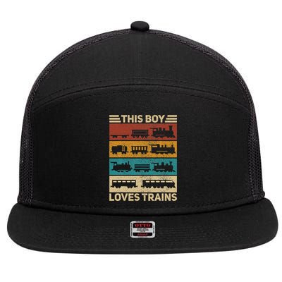 This Boy Loves Trains Lover Wagon Train 7 Panel Mesh Trucker Snapback Hat