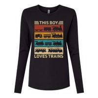 This Boy Loves Trains Lover Wagon Train Womens Cotton Relaxed Long Sleeve T-Shirt