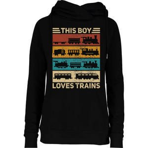 This Boy Loves Trains Lover Wagon Train Womens Funnel Neck Pullover Hood