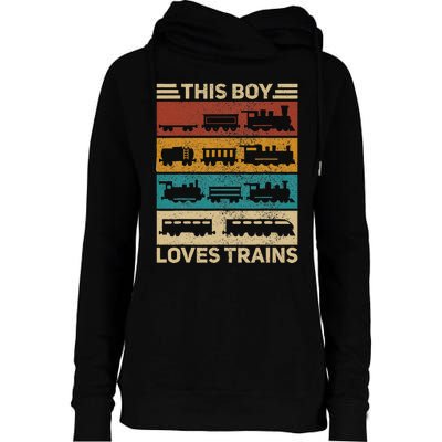 This Boy Loves Trains Lover Wagon Train Womens Funnel Neck Pullover Hood