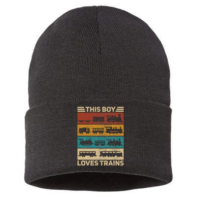 This Boy Loves Trains Lover Wagon Train Sustainable Knit Beanie