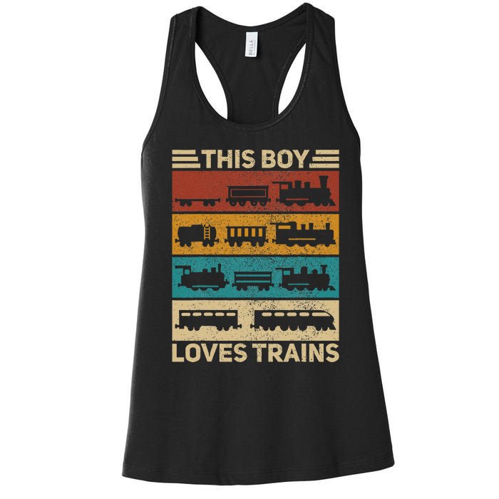 This Boy Loves Trains Lover Wagon Train Women's Racerback Tank