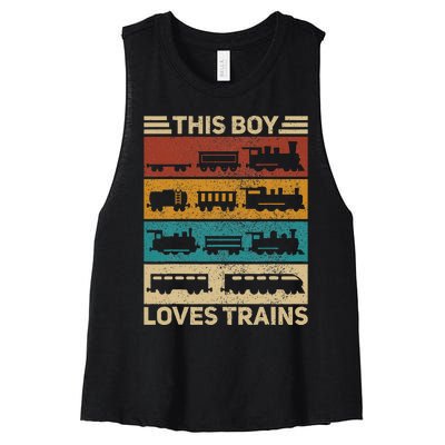 This Boy Loves Trains Lover Wagon Train Women's Racerback Cropped Tank