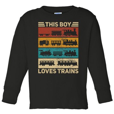 This Boy Loves Trains Lover Wagon Train Toddler Long Sleeve Shirt