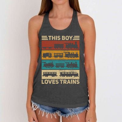 This Boy Loves Trains Lover Wagon Train Women's Knotted Racerback Tank