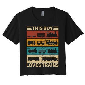 This Boy Loves Trains Lover Wagon Train Women's Crop Top Tee