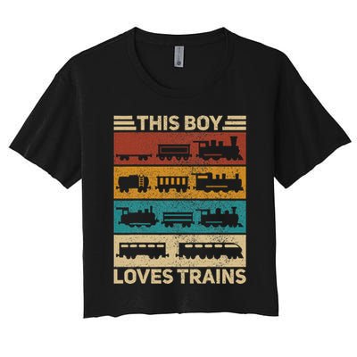 This Boy Loves Trains Lover Wagon Train Women's Crop Top Tee