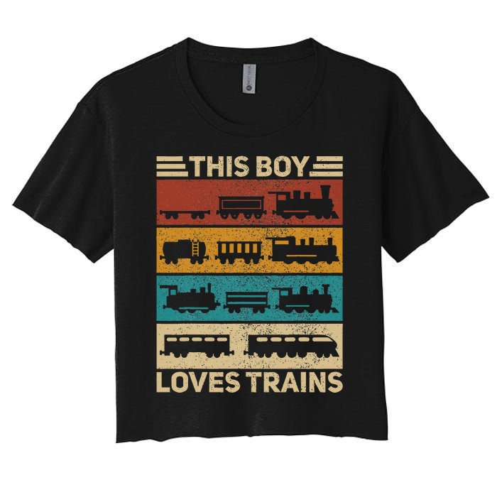 This Boy Loves Trains Lover Wagon Train Women's Crop Top Tee