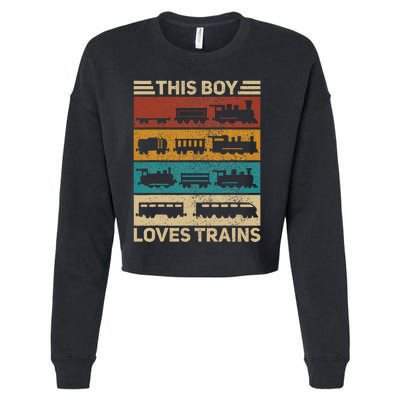 This Boy Loves Trains Lover Wagon Train Cropped Pullover Crew