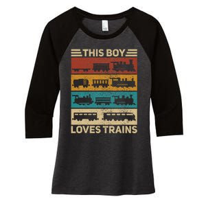 This Boy Loves Trains Lover Wagon Train Women's Tri-Blend 3/4-Sleeve Raglan Shirt