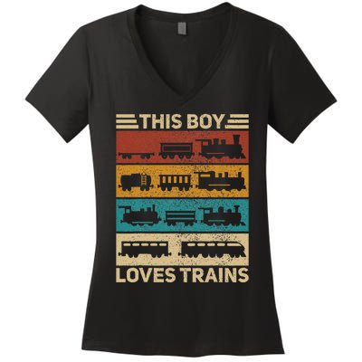 This Boy Loves Trains Lover Wagon Train Women's V-Neck T-Shirt