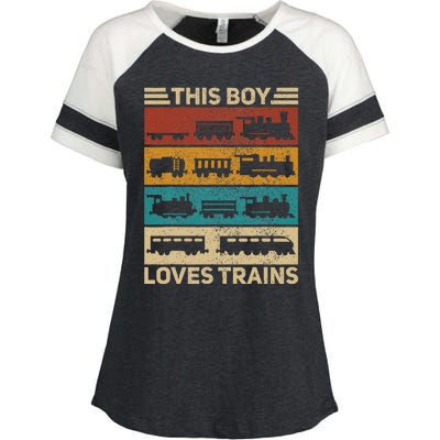 This Boy Loves Trains Lover Wagon Train Enza Ladies Jersey Colorblock Tee