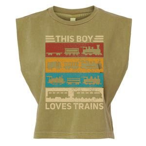 This Boy Loves Trains Lover Wagon Train Garment-Dyed Women's Muscle Tee