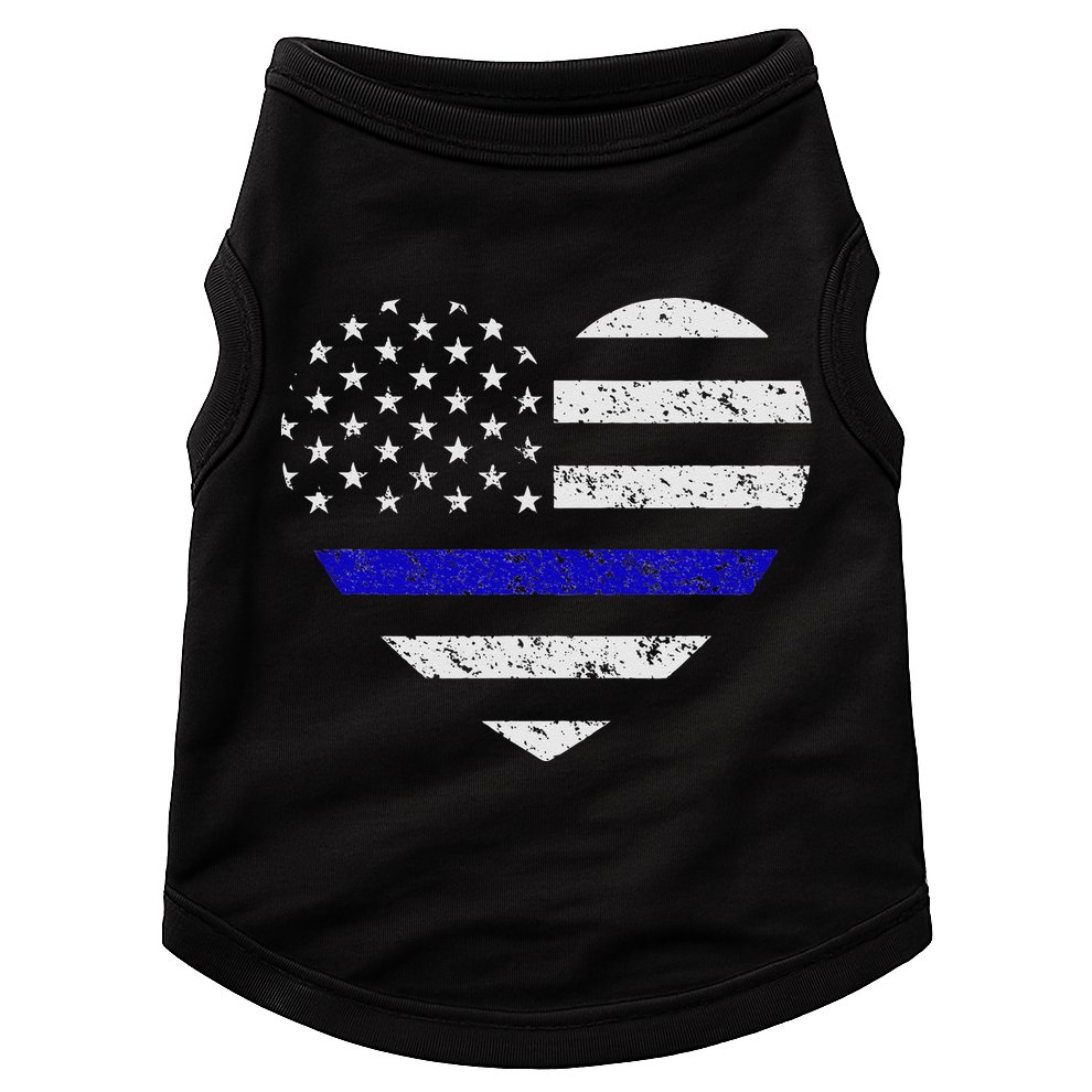 Thin Blue Line American Flag Heart Police Doggie Tank
