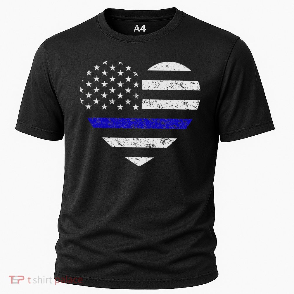 Thin Blue Line American Flag Heart Police Performance Shirt
