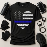 Thin Blue Line American Flag Heart Police Cooling Performance Crew T-Shirt