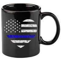 Thin Blue Line American Flag Heart Police 11oz C Handle Ceramic Mug