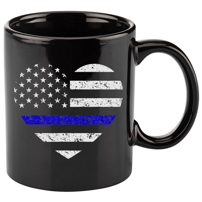 Thin Blue Line American Flag Heart Police 11oz C Handle Ceramic Mug