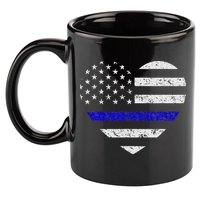 Thin Blue Line American Flag Heart Police 11oz C Handle Ceramic Mug