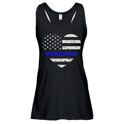 Thin Blue Line American Flag Heart Police Ladies Essential Flowy Tank