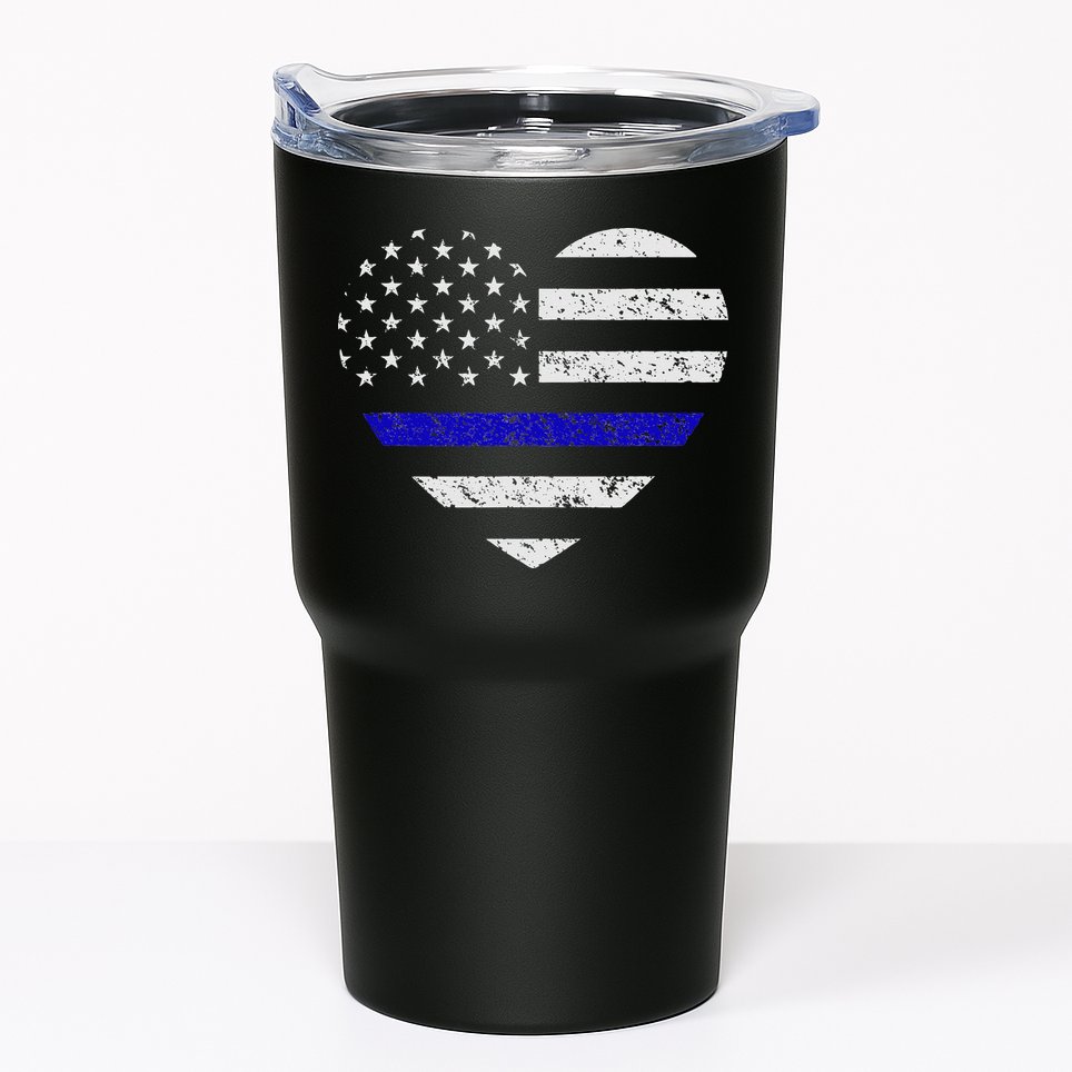 Thin Blue Line American Flag Heart Police Tumbler
