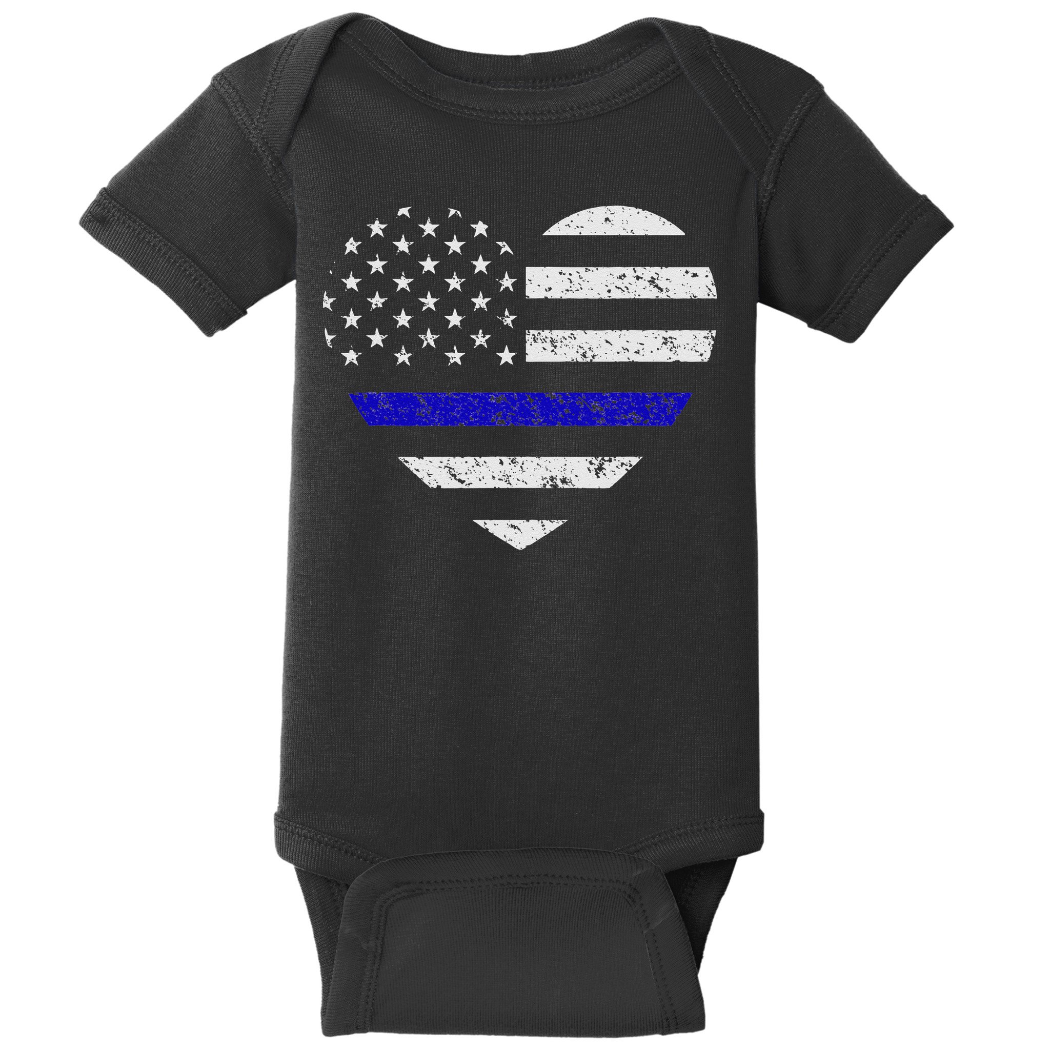 Thin Blue Line American Flag Heart Police Baby Bodysuit