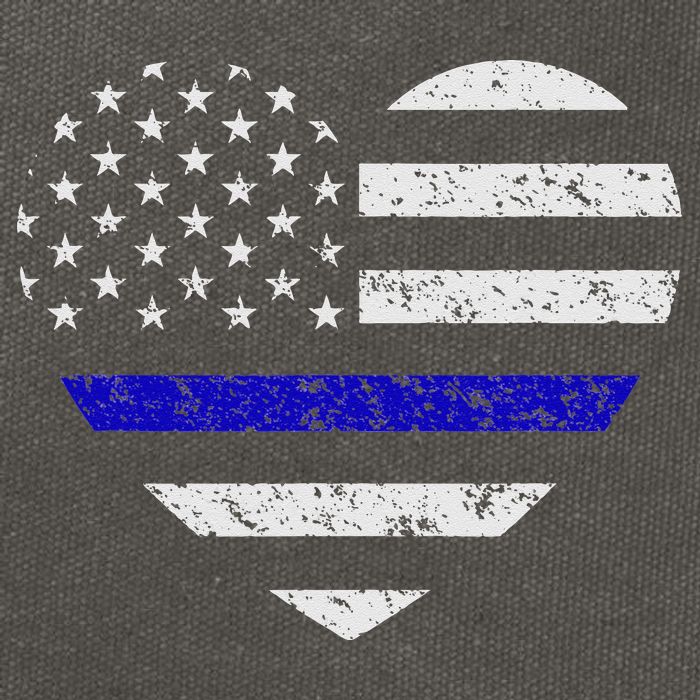 Thin Blue Line American Flag Heart Police Cotton Canvas Backpack