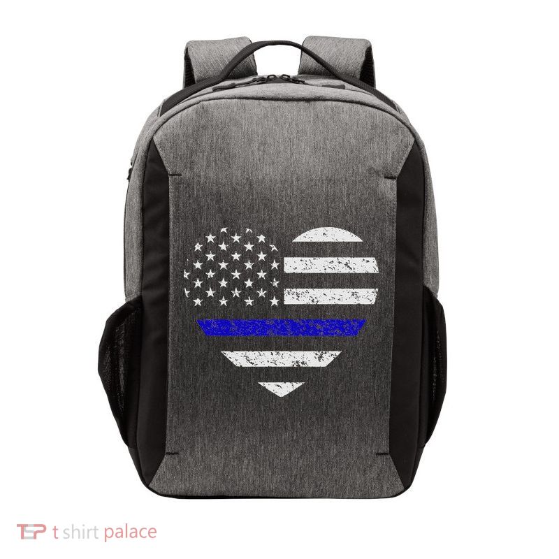 Thin Blue Line American Flag Heart Police Vector Backpack