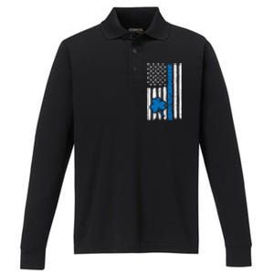 Thin Blue Line St Patrick's Day Gift Police Cop Usa Flag Cool Gift Performance Long Sleeve Polo